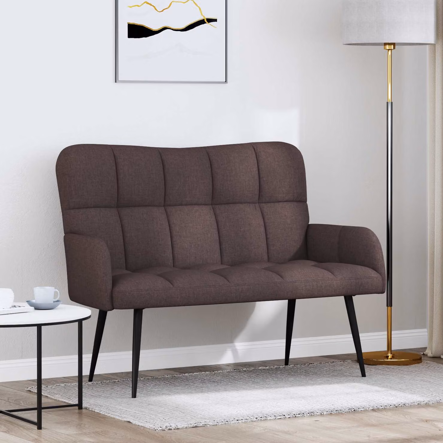 vidaXL Divano a 2 Posti Moderno in Tessuto Marrone con Struttura in Legno e Metallo L: 115 cm, P: 61 cm, H: 87 cm
