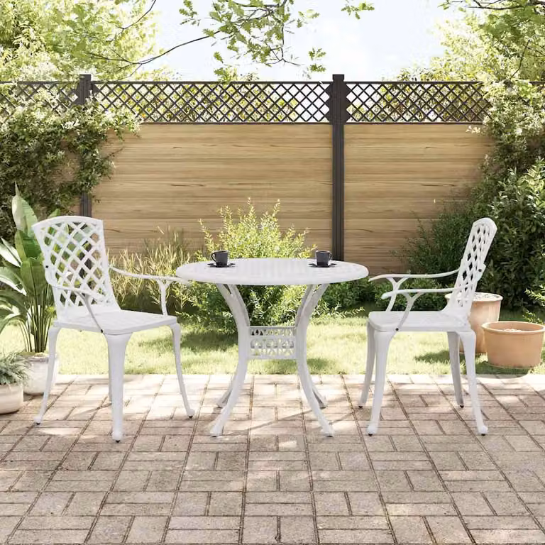 vidaXL Set da Bistrot 3 pz Bianco in Alluminio Pressofuso