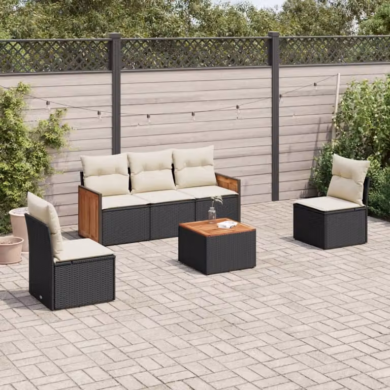 Maison Exclusive - Set Divano da Giardino 6 pz con Cuscini Nero in Polyrattan