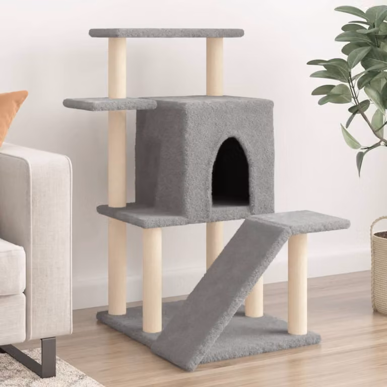 Albero per gatti vidaXL con tiragraffi in sisal e cucce, Grigio, Altezza: 97 cm