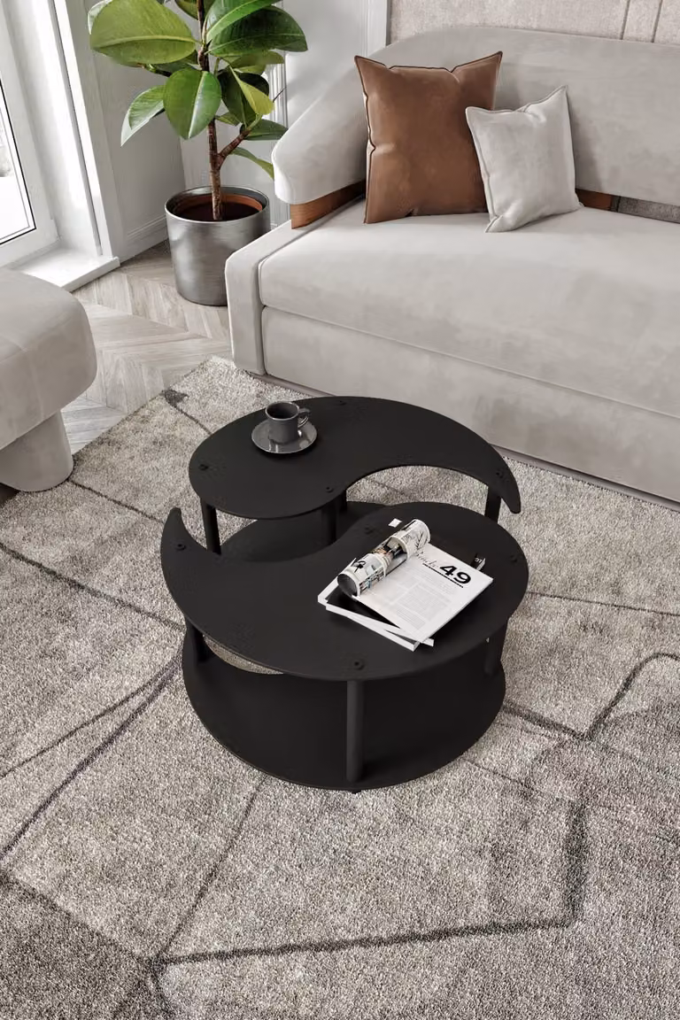Skye Decor, set di tavolini di alta qualità (2 pezzi), nero, diametro: 70 cm, altezza: 38 cm | 100% MDF, gambe in cartone pressato | Design moderno per interni eleganti.