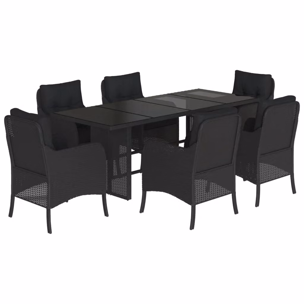 Set da pranzo da giardino vidaXL in polyrattan e vetro nero con 7 pezzi – 2