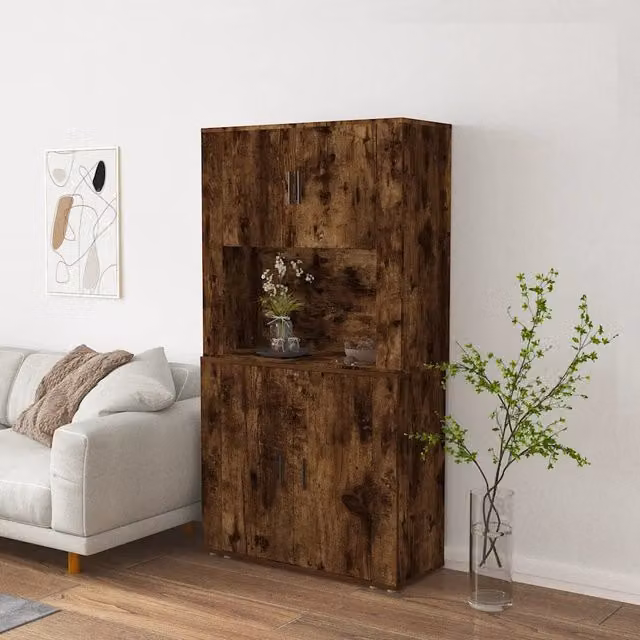 Credenza moderna vidaXL in legno multistrato color rovere fumo marrone, sospesa a parete – 1