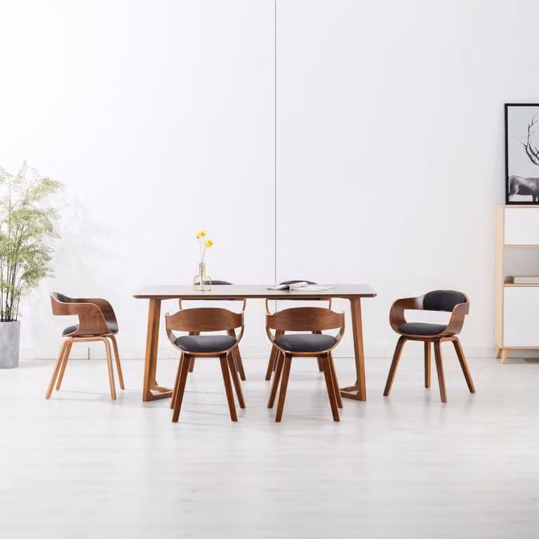 The Living Store Sedie da pranzo 6 pz. Tessuto grigio scuro e legno curvato