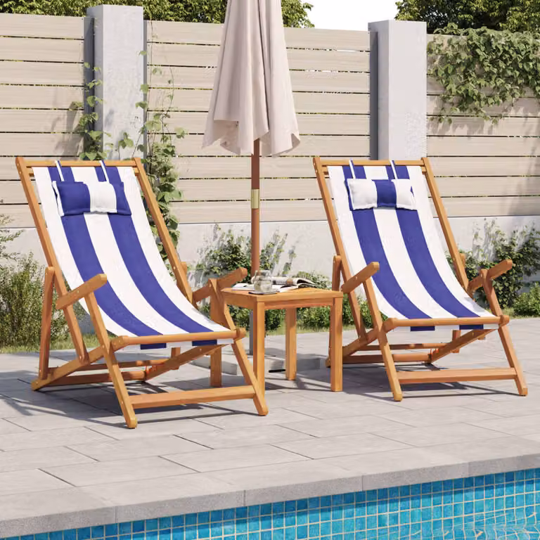 vidaXL Sedie Pieghevoli 2 pz Blu e Bianco Tessuto e Legno