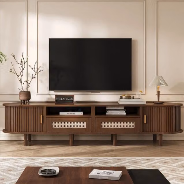 Mobile TV ovale 170 x 40 x 40 cm in MDF color noce scuro con 2 cassetti e 2 ante scorrevoli