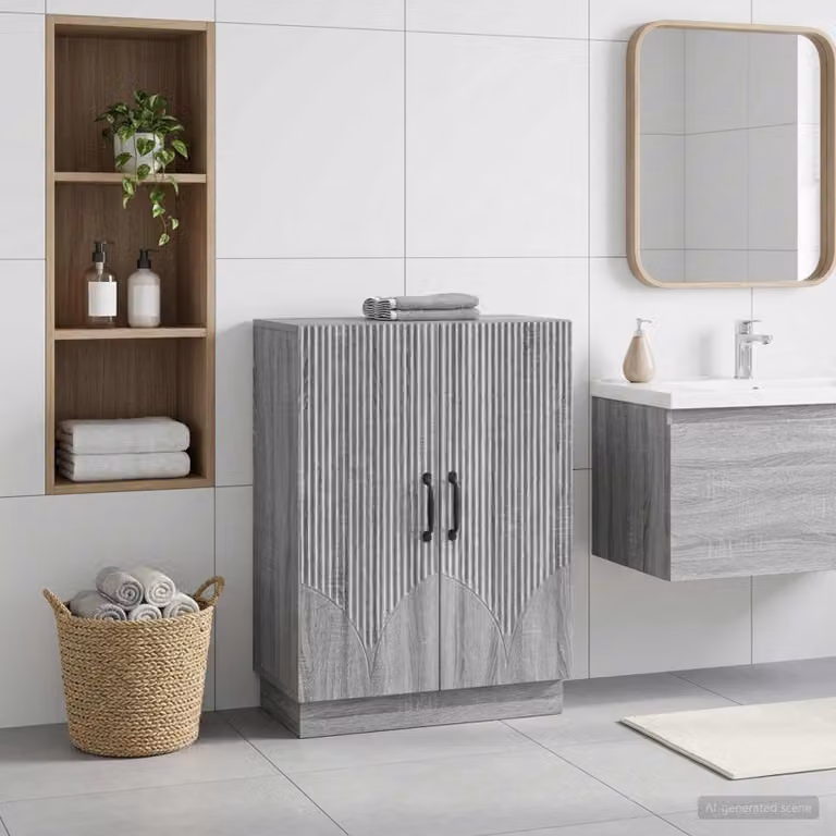Mobiletto da bagno moderno vidaXL HOORN in legno e metallo grigio e nero L/P/H: 59,5 x 31 x 77 cm