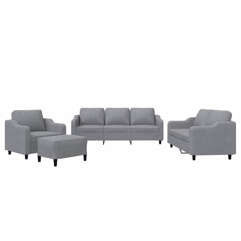 Set di Divani 4 pz con Cuscini Grigio Chiaro in Tessuto
