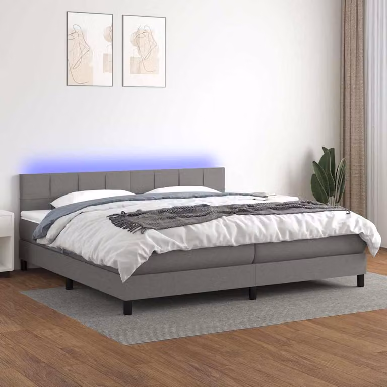 Letto a molle con materasso e illuminazione LED vidaXL in tessuto grigio scuro L/P: 200 x 200 cm