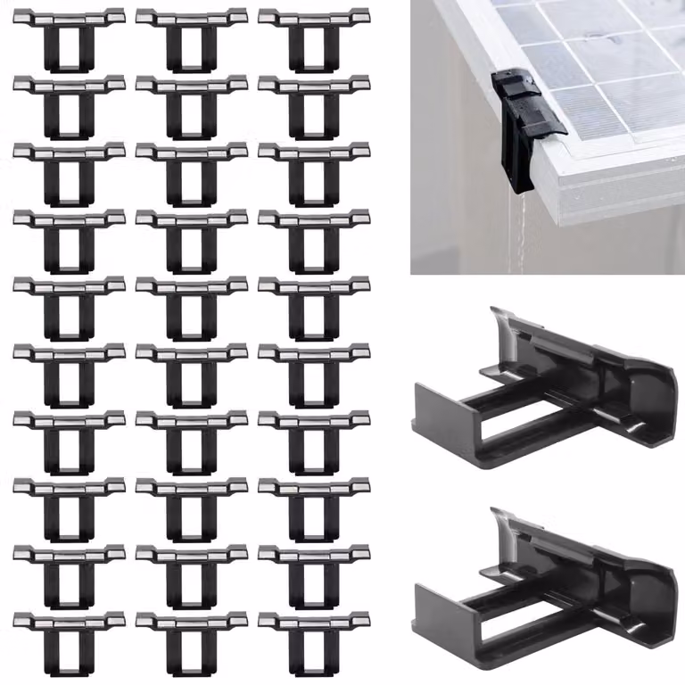 Set di 32 clip per il fissaggio dei sistemi di scarico dell'acqua per pannelli solari, diametro 30 mm, colore nero
