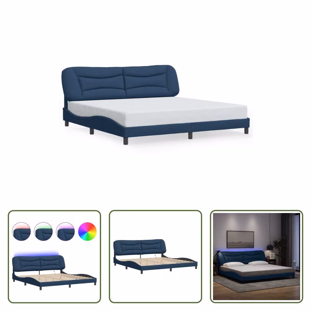 The Living Store Struttura letto con tessuto LED Blue 200x200 cm