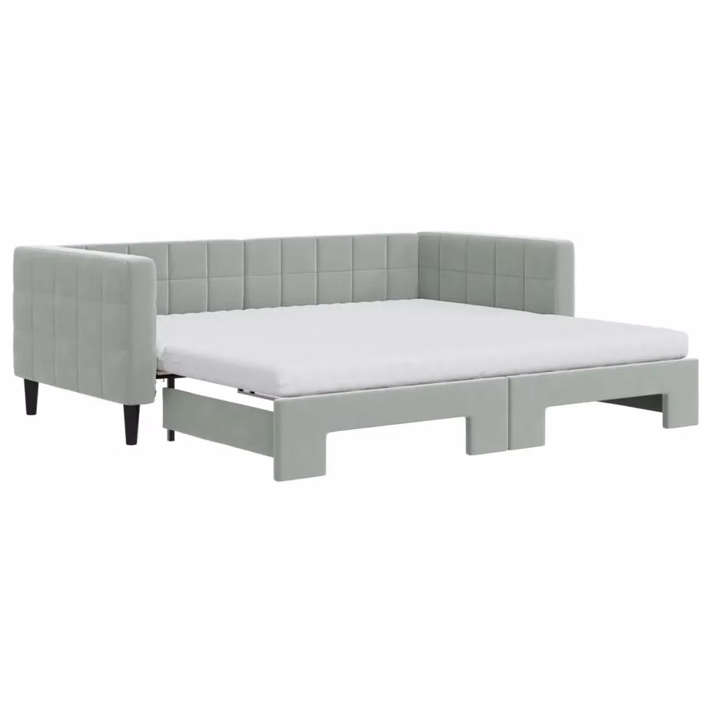 Divano Letto Estraibile vidaXL in Velluto Grigio con Cassetto per Soggiorno e Camera da Letto, Dimensioni: 90 x 190 cm – 2