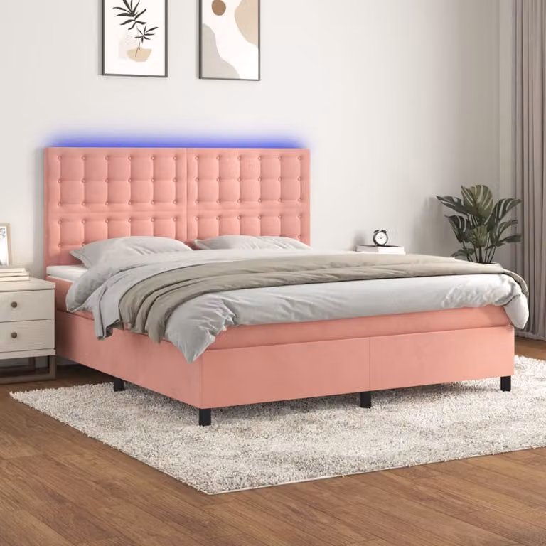 Maison Exclusive - Letto a Molle con Materasso e LED Rosa 160x200 cm in Velluto