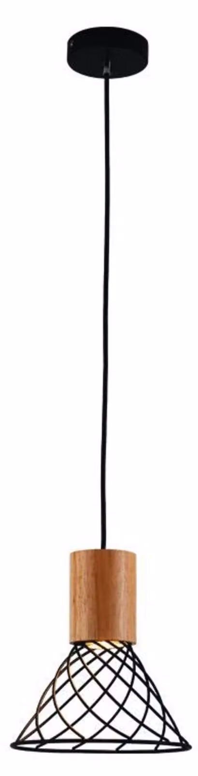 Lampada a sospensione ACA TORNADE, metallo nero + legno, 20 x 120 cm, OD95311PB