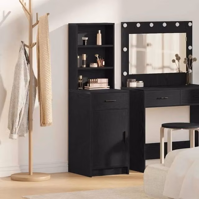 Credenza-Buffet-Armadio da cucina Rovere Nero 40 x 40,5 x 135 cm Legno multistrato