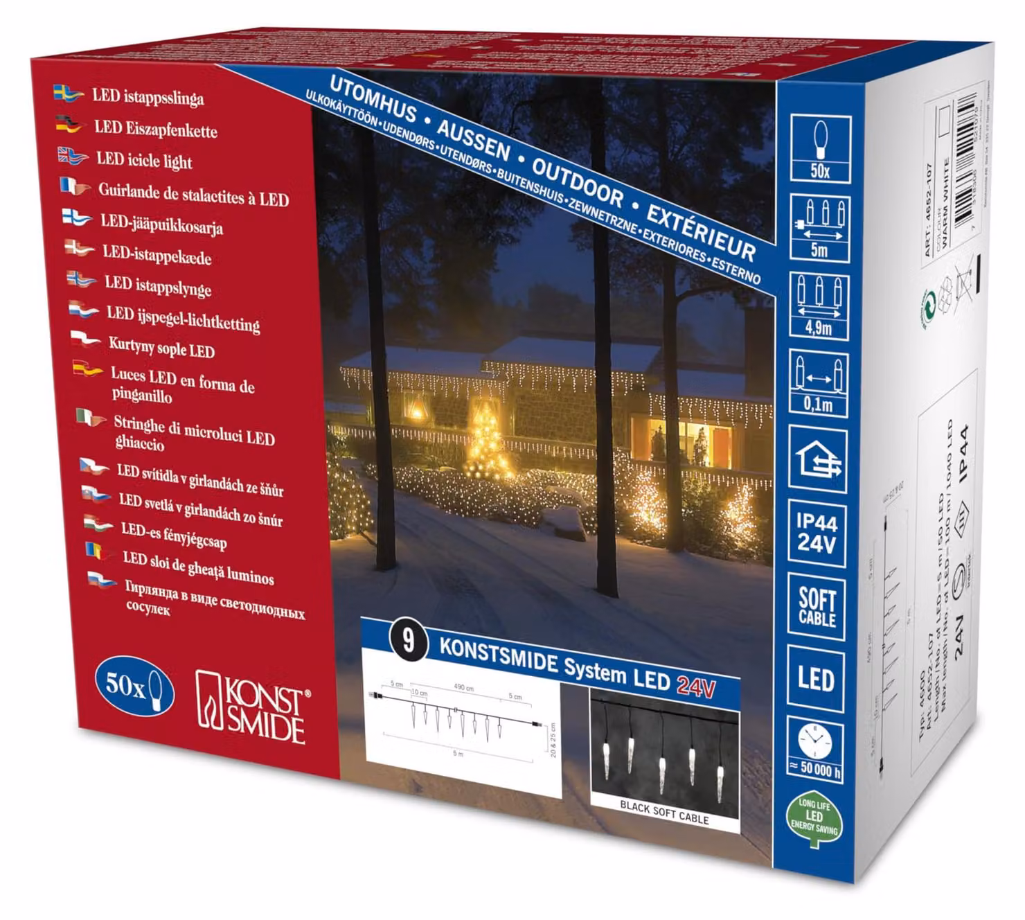 Tenda luminosa a LED con effetto ghiaccio, 50 diodi bianchi caldi, grado di protezione IP44, colore nero
