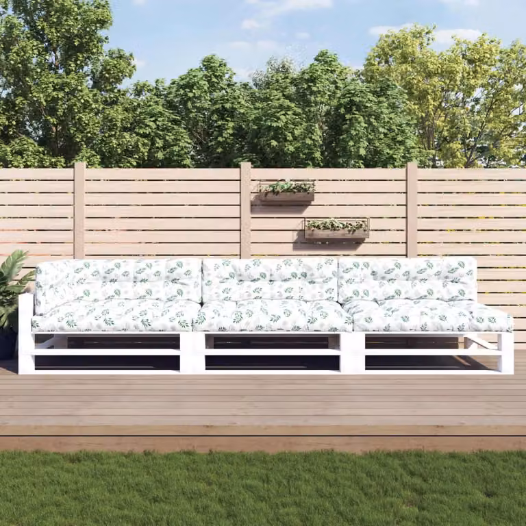Set di 7 cuscini per pallet vidaXL con motivo a foglie, multicolore e bianco, in poliestere resistente all'acqua e ai raggi UV, L/P/H: 120 x 120 x 12 cm