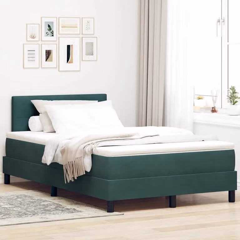 Letto a molle con testiera vidaXL in velluto verde scuro L/P/H: 120 x 200 x 103 cm