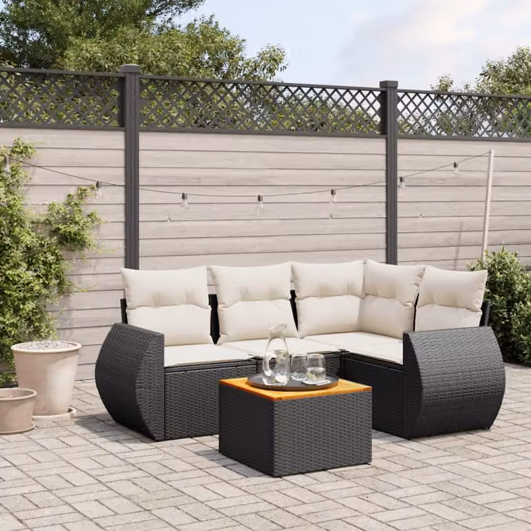 vidaXL Set Divani da Giardino a L 5 pz in Polyrattan con Cuscini e Tavolino Nero