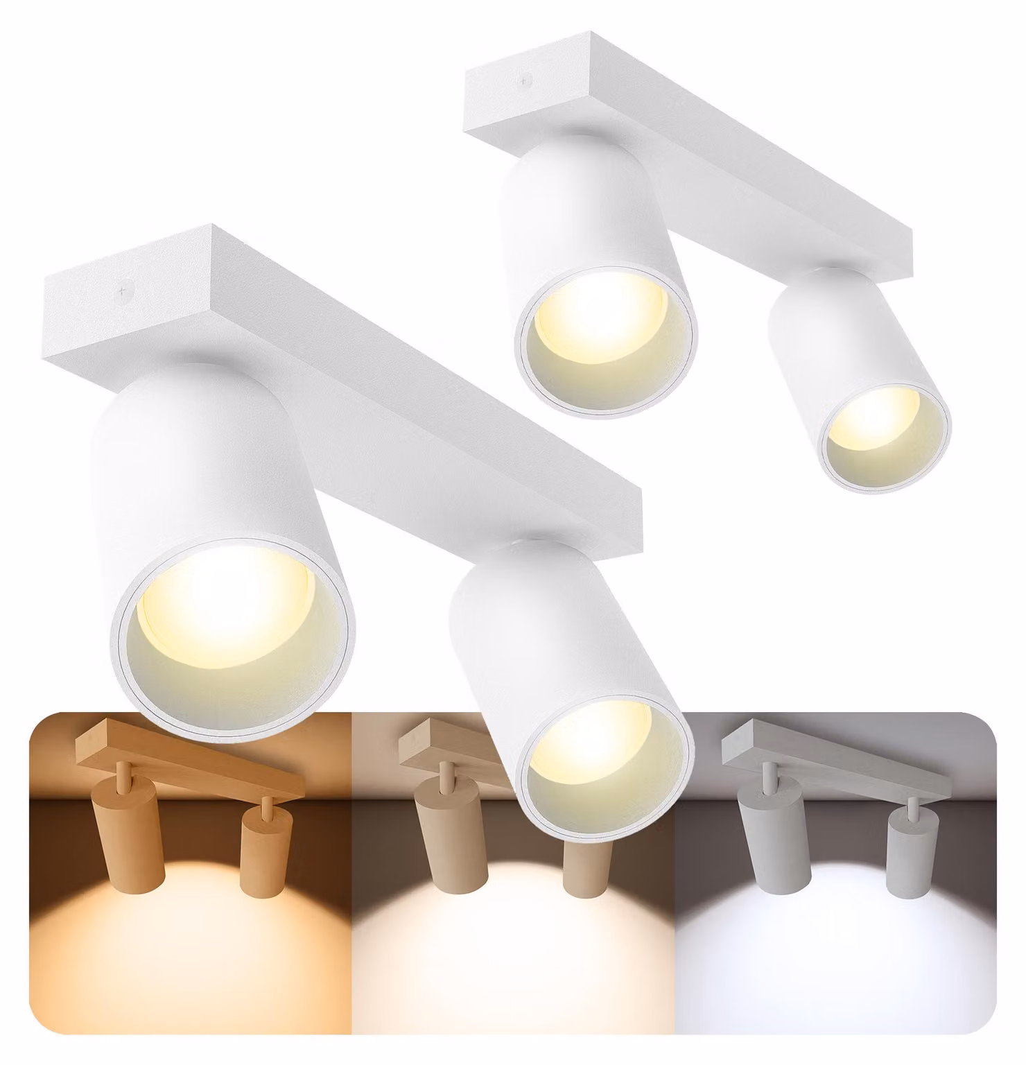 SSC-LUXon NUVIO Set da 2 faretti da soffitto a 2 luci, bianco – Faretto da soffitto con lampadina LED GU 10 da 3 W, tre tonalità di luce regolabili (3CCT) – Lampada da soffitto per cucina, sala da pranzo