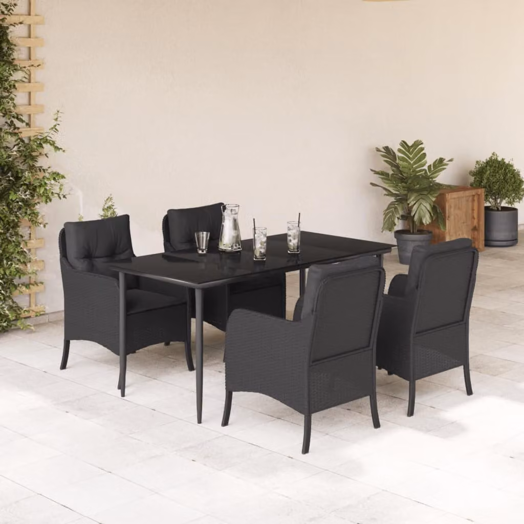 Set da Pranzo da Giardino vidaXL 5 pz in Polyrattan Nero con Piano in Vetro – 1