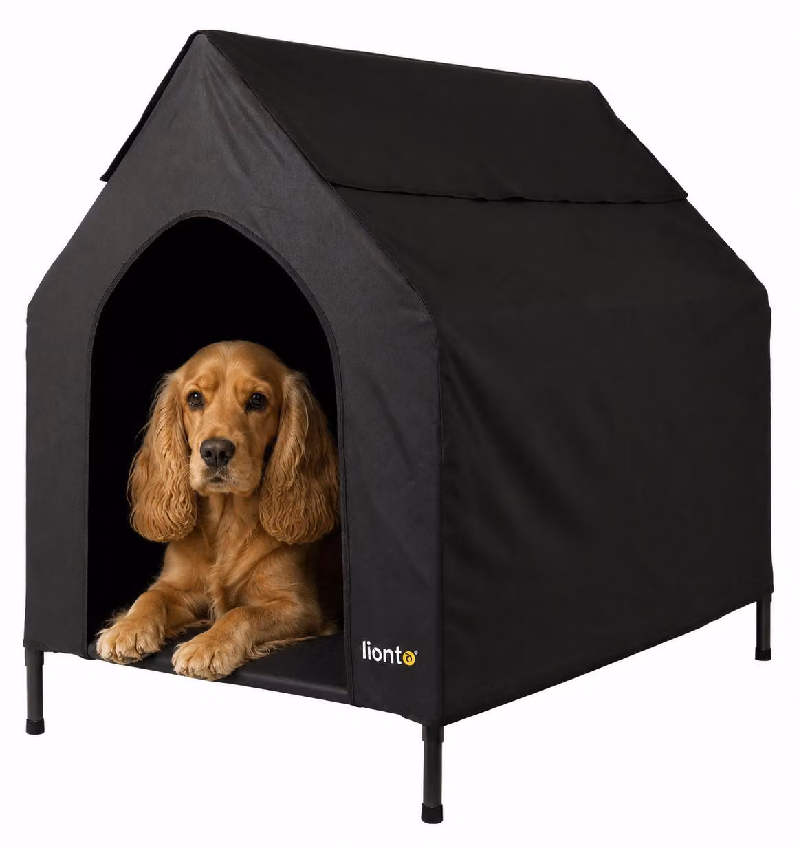 lettino per cani lionto con tetto, lettino per cani resistente alle intemperie per interni ed esterni, traspirante e di facile manutenzione, 90x65x85 cm, nero