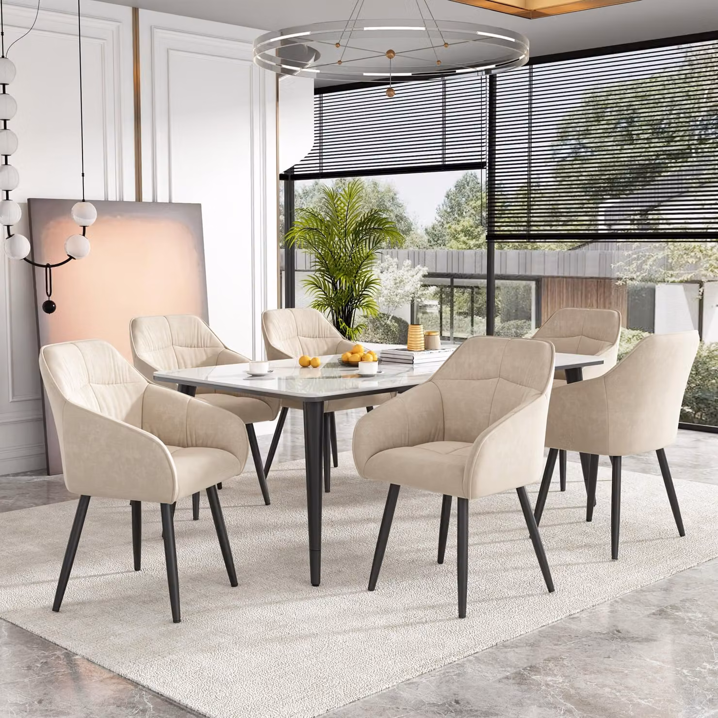 Set di 6 sedie da pranzo - sedie imbottite con gambe in metallo e schienale