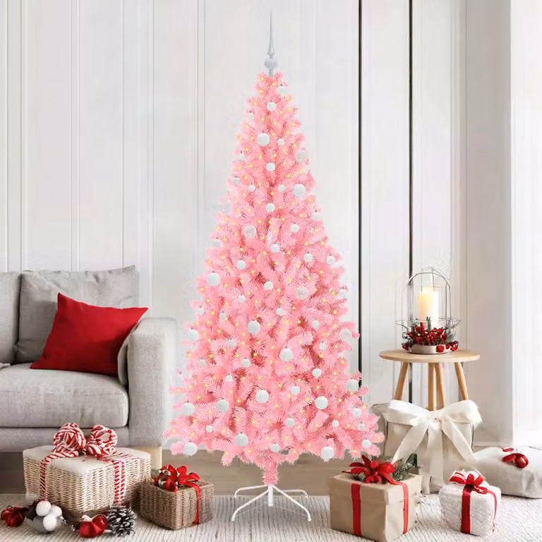Albero di Natale moderno vidaXL rosa con luci LED bianco caldo in PVC, Altezza: 180 cm
