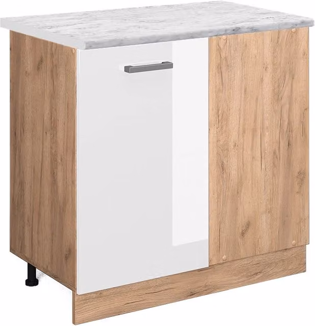 Mobile ad angolo cucina R-Line Bianco lucido/Rovere dorato 86 cm PL Marmo Vicco