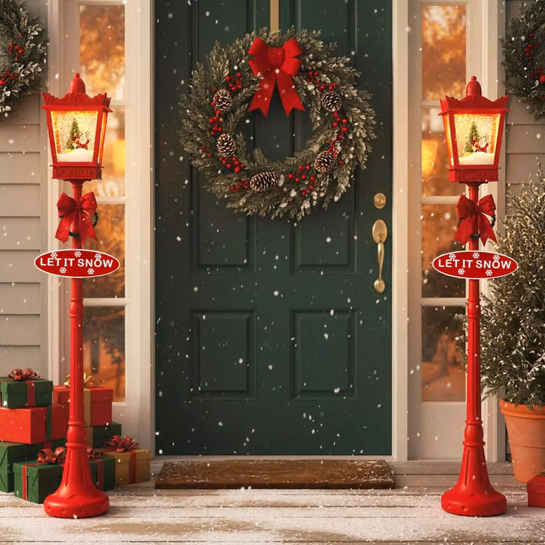 Costway Lampione Natalizio Musicale con Luci LED Bianco Caldo e Rosso per Interni ed Esterni