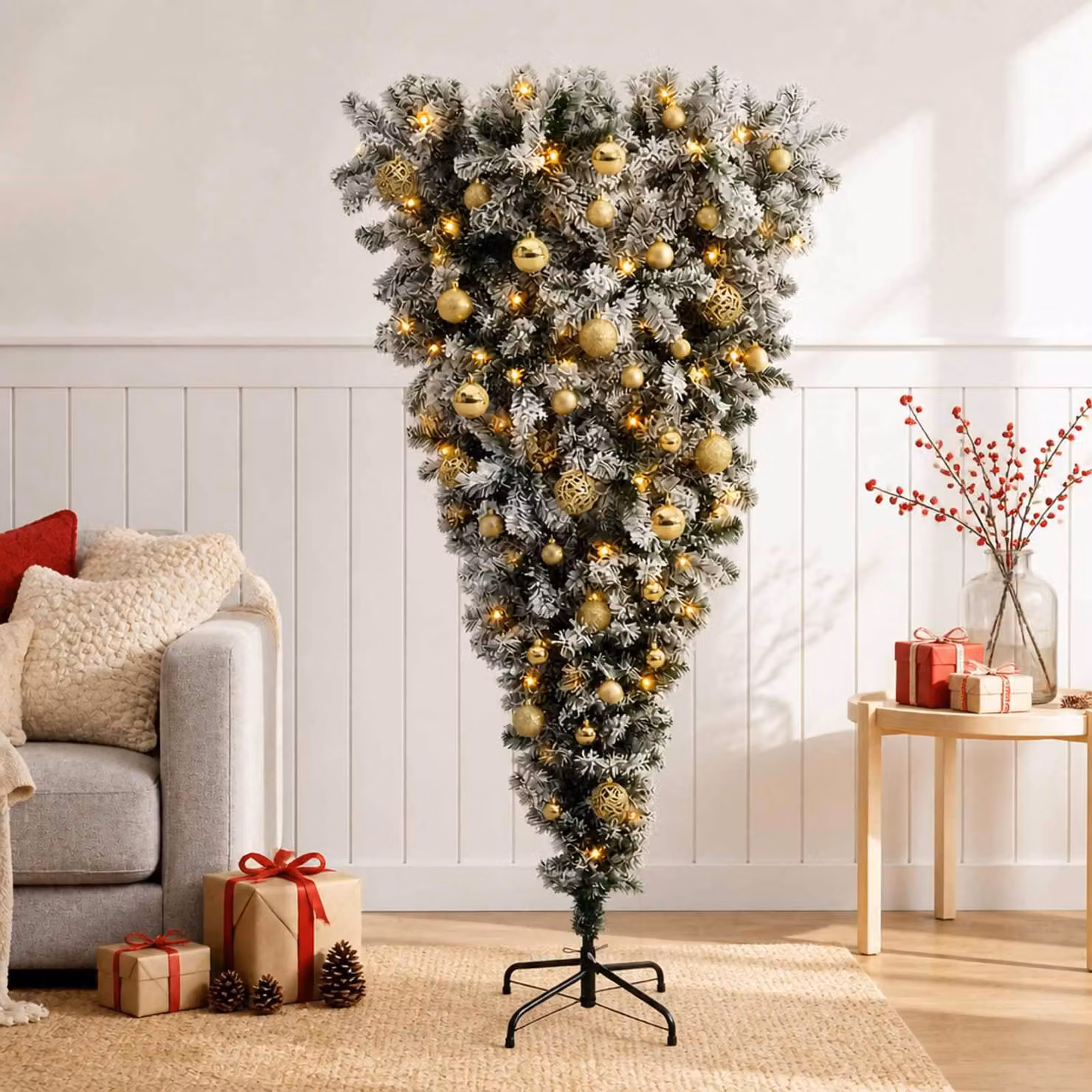 Albero di Natale artificiale rovesciato con cerniere, altezza 150 cm