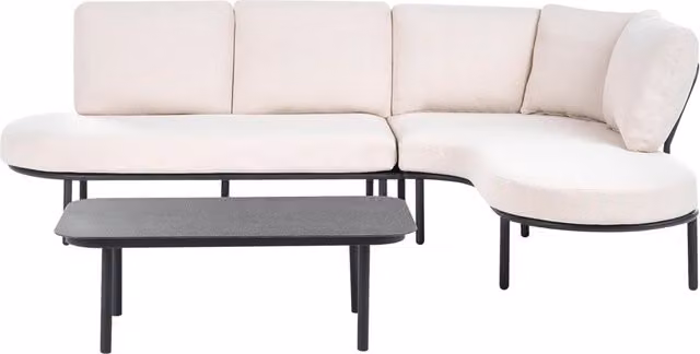 Divano da esterno con tavolino da 4 posti struttura in alluminio,piano ovale in metallo nero