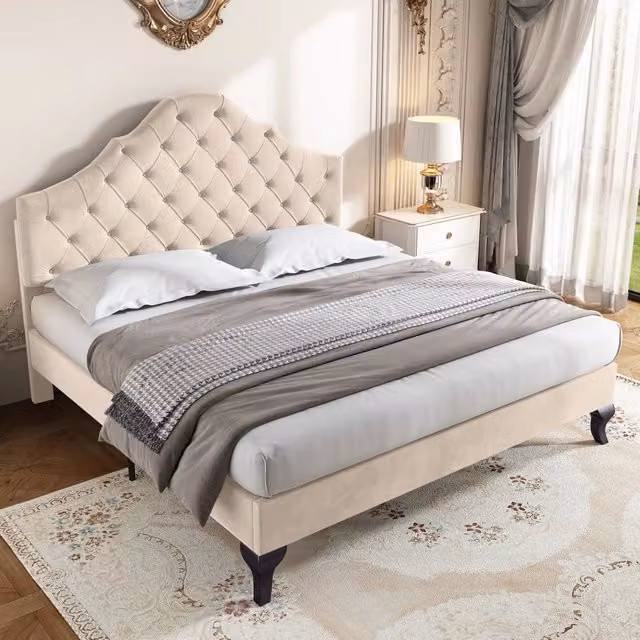 LETTO Imbottito 140x190 cm in Velluto Bianco Sporco con Testiera Regolabile