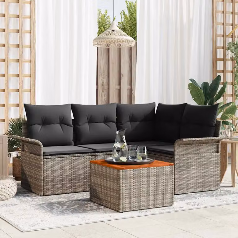 Set Divano da Giardino a L vidaXL in Polyrattan Grigio con Tavolino e Cuscini per 4-5 Persone