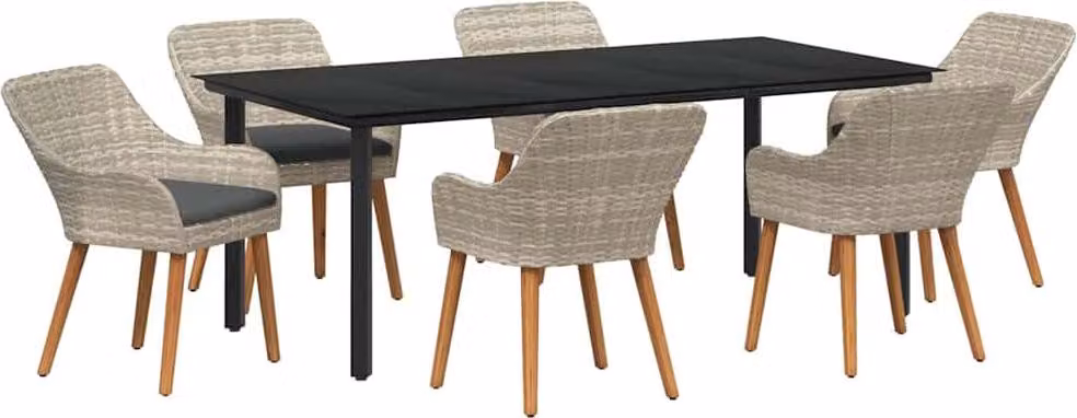 Set da Pranzo per Giardino 7 pcs Grigio chiaro polyrattan