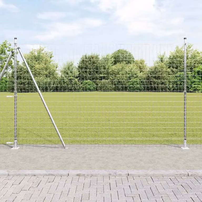 Recinzione Euro da esterno vidaXL in acciaio zincato argento con base in cemento, L: 10 m, H: 1,4 m
