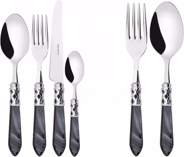ALADDIN Ghiera Cromata, Posate Set 50 pz, Scatola Legno Wengè, Ghiera: Cromata, Colore: Nero