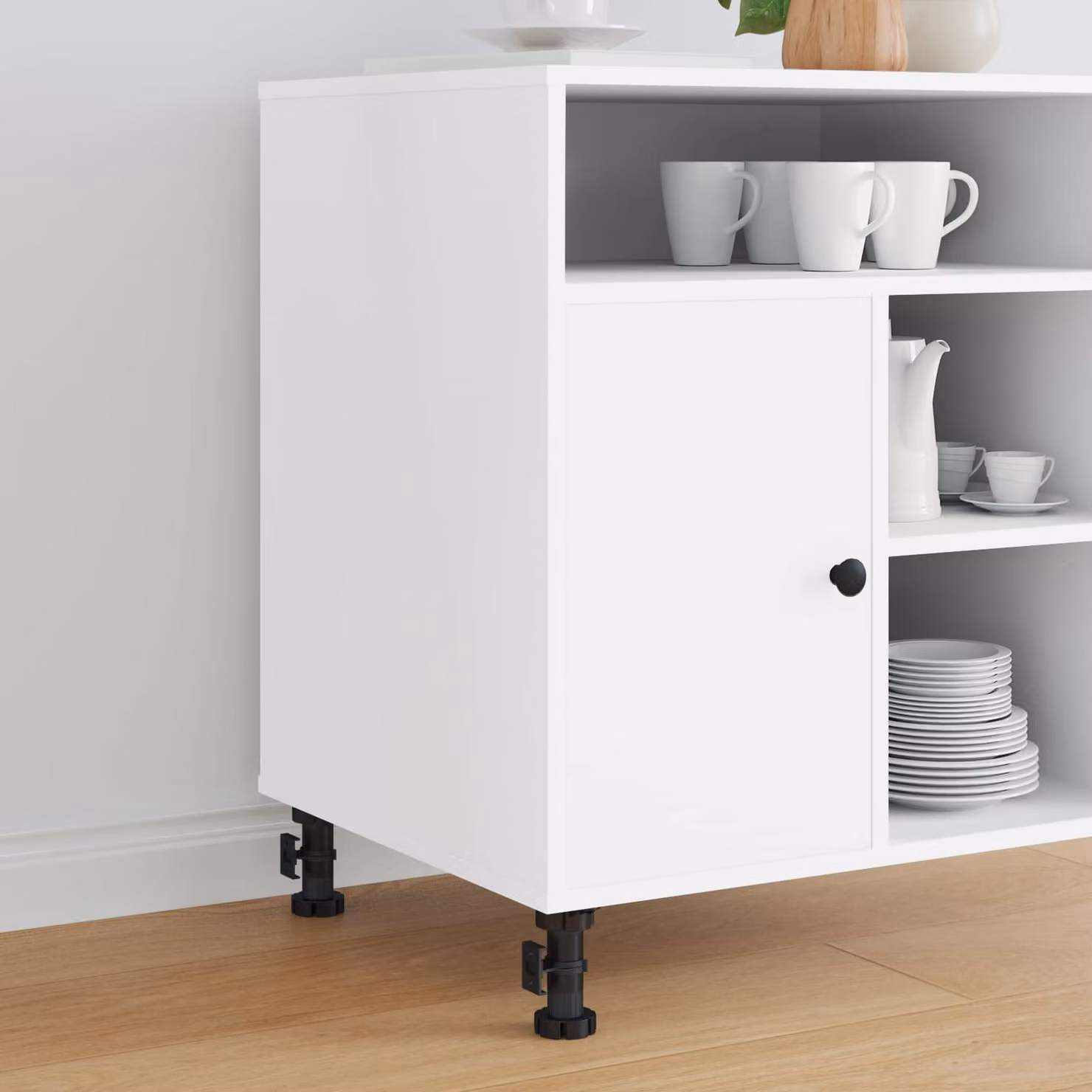 Set di 2 piedini regolabili per mobili vidaXL in plastica e acciaio, colore nero, dimensioni: 46 x 46 x 128 mm