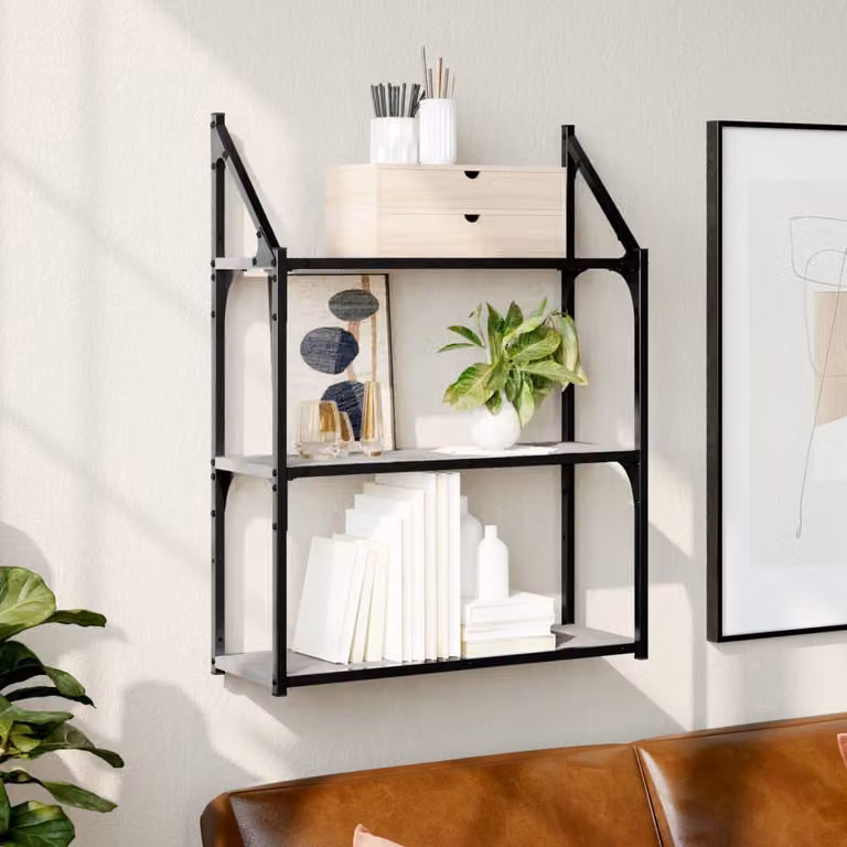 Scaffale da parete vidaXL con 3 ripiani, Grigio Sonoma, L 60 cm x P 21 cm x H 78,5 cm