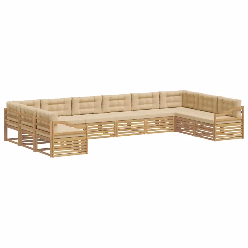 Set di divani da giardino a forma di L con struttura in legno di acacia e cuscini beige vidaXL – 2