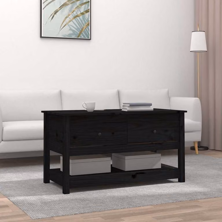vidaXL Tavolino da Salotto Moderno in Legno Massello di Pino Nero L: 102 cm, P: 49 cm, H: 55 cm