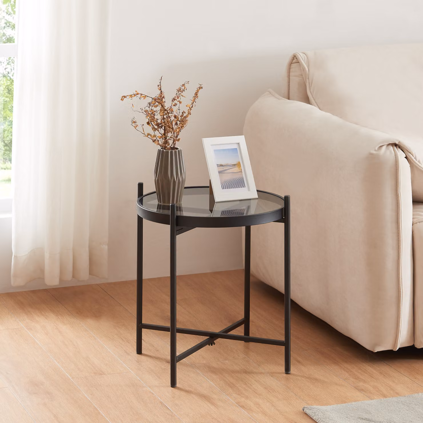 Tavolino 'Lier' con piano in vetro rotondo 41,5 x 46 cm nero