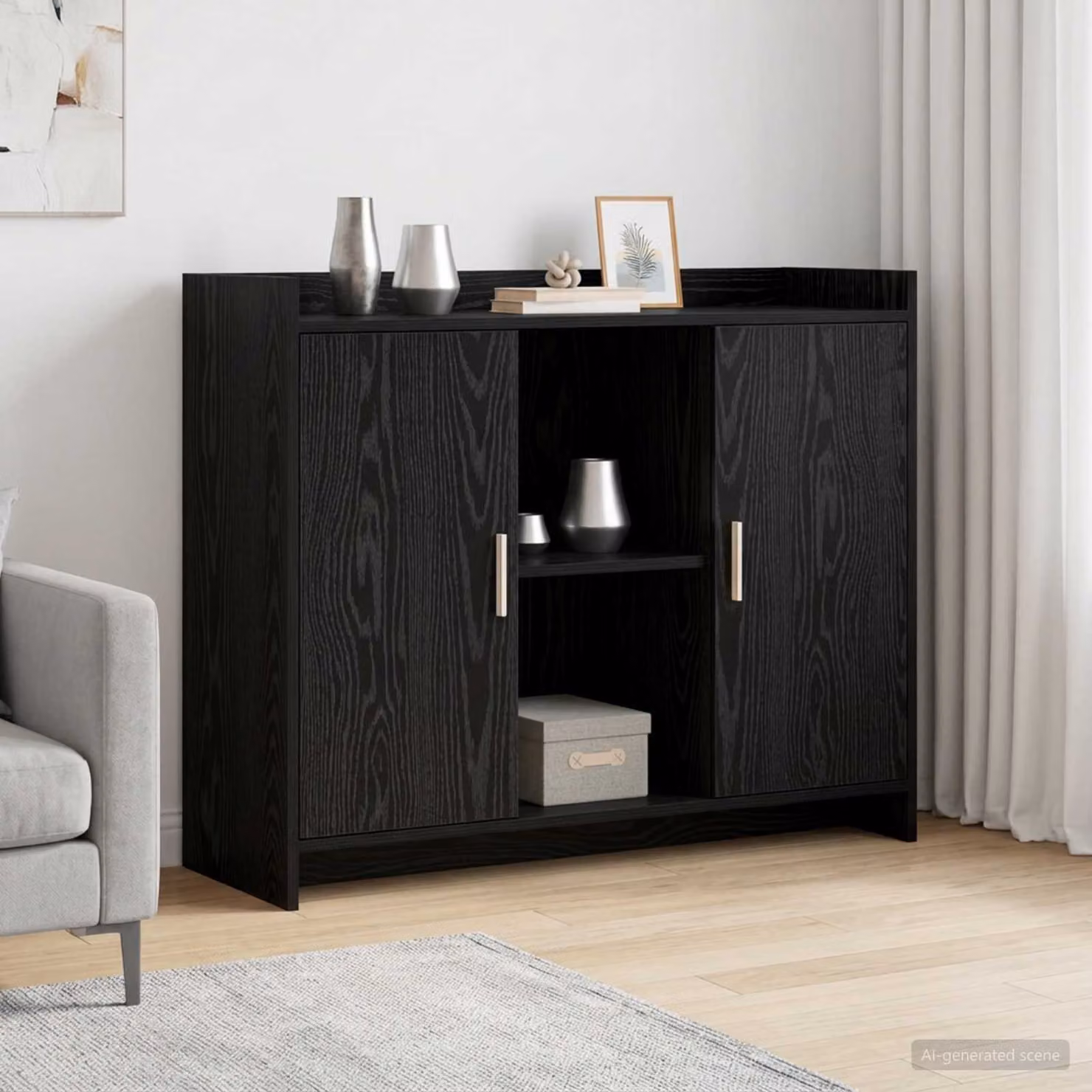 Credenza minimalista vidaXL in MDF e metallo nera L 98,5 x P 33 x H 80 cm