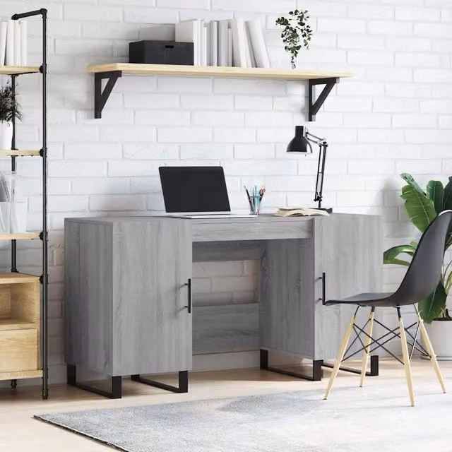 Scrivania da scrivania vidaXL in stile industriale, colore grigio, L/P/H: 140 x 50 x 75 cm