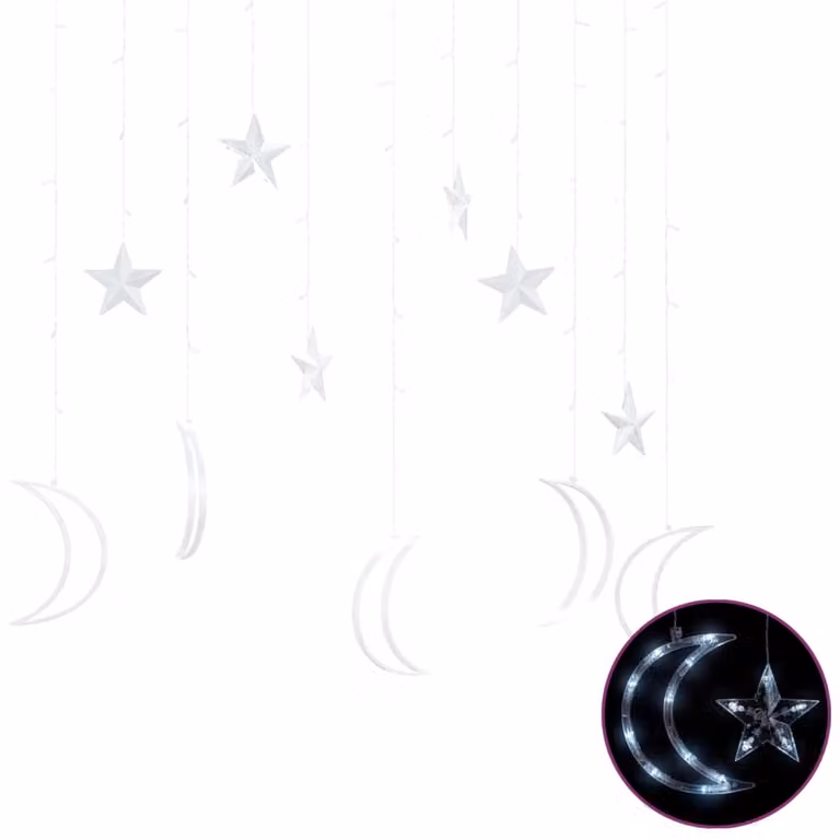 Luci Fatate Stella e Luna con Telecomando 138 LED Bianco Freddo