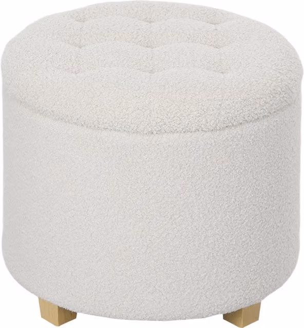Pouf contenitore rotondo HOMCOM in tessuto bouclé bianco, Ø 45 x H 41 cm