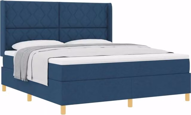 Letto a molle moderno vidaXL con testiera in tessuto blu e dettagli oro L: 180 cm, P: 200 cm, H: 128 cm
