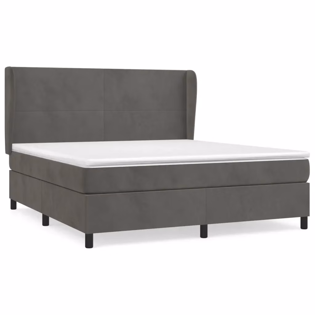 vidaXL Giroletto a Molle con Materasso Ibrido in Velluto Grigio L/P/H: 163 x 160 x 200 cm – 2