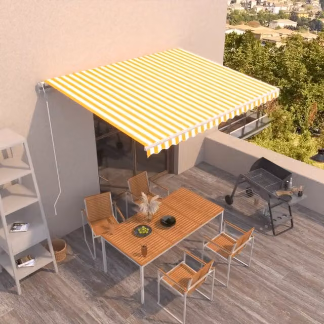 Tenda da Sole Retrattile Automatica Videx con Telecomando in Alluminio e Poliestere, Colore Giallo e Bianco, L: 450 cm, P: 300 cm