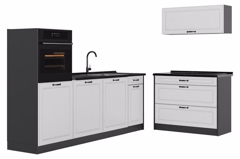 Cucina componibile Vicco R-Line Bianco country/Antracite 220 cm piano di lavoro Antracite, Model 68118